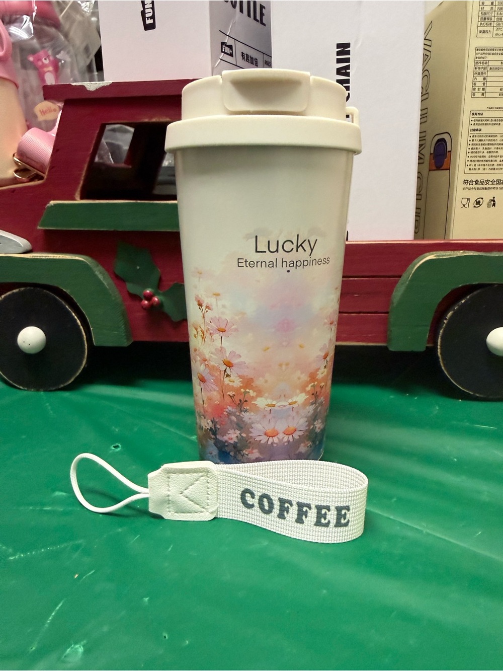 Lucky Brand Cream Travel Tumbler with Pastel Floral Print